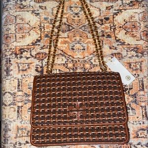 BRAND NEW TORY BURCH WOVEN BROWN CROSSBODY/PURSE